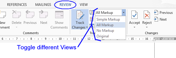 ms word track changes not showing strikethrough